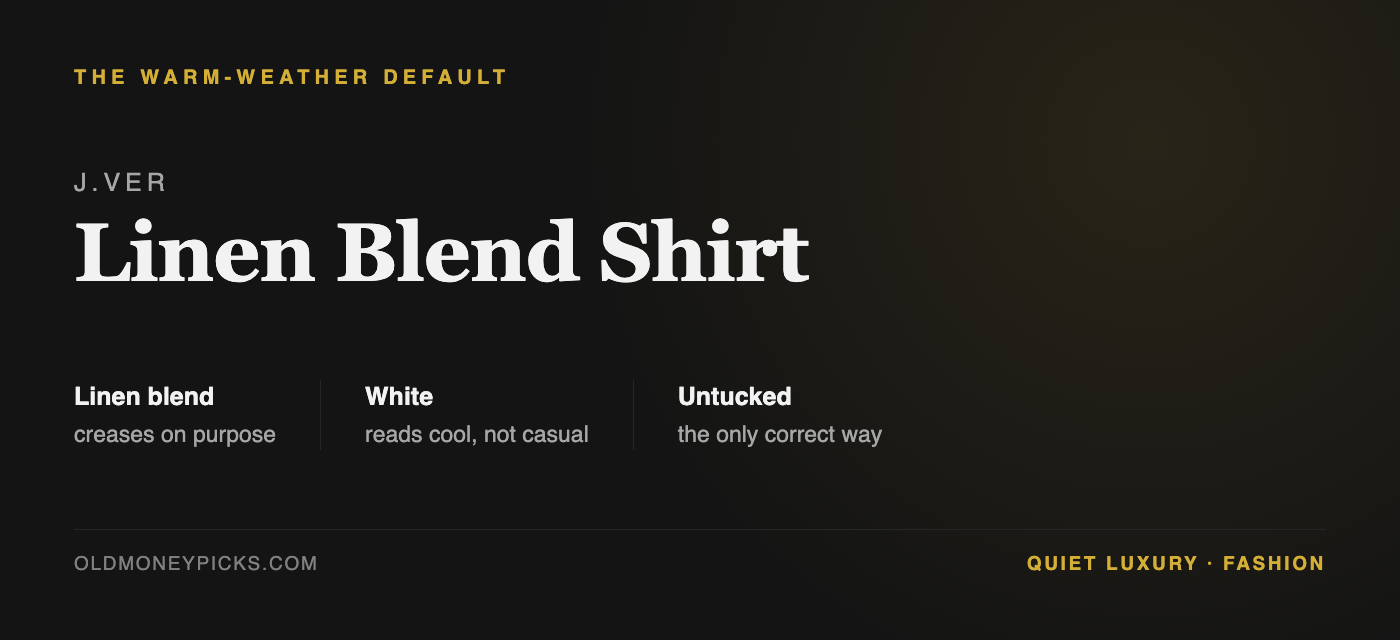 White linen blend shirt — the warm-weather default for quiet luxury dressing