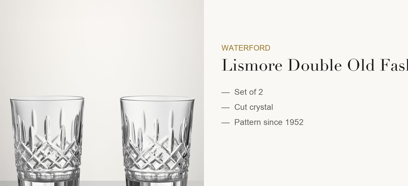 Pair of Waterford Lismore cut crystal double old fashioned glasses